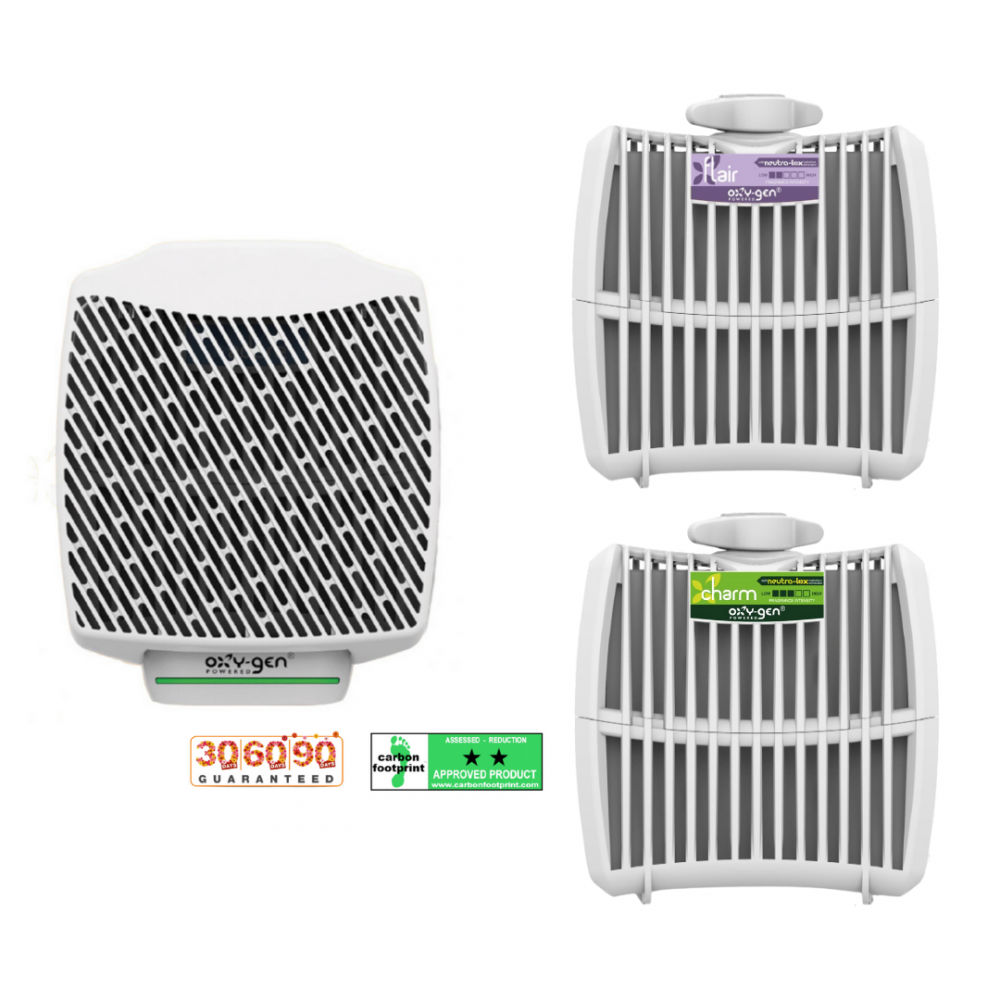 Oxygen-Pro Programmable Air Freshness System - Dispenser + Cartridge (Flair) + Cartridge (Charm)